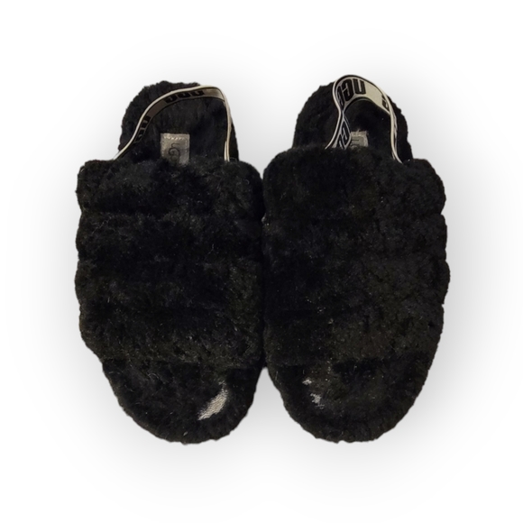 Ugg Fluff Yeah Black Shearling Slingback Slides - Picture 2 of 5